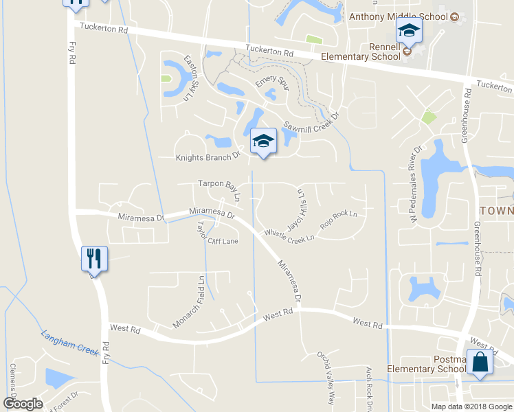 map of restaurants, bars, coffee shops, grocery stores, and more near Briscoe Bend Lane in Cypress
