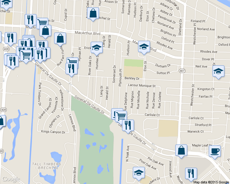 map of restaurants, bars, coffee shops, grocery stores, and more near 3621 Plymouth Place in New Orleans