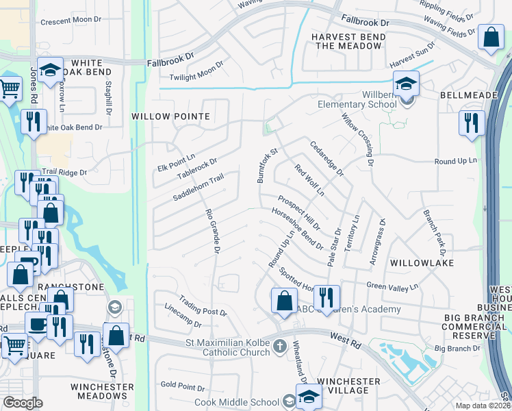 map of restaurants, bars, coffee shops, grocery stores, and more near in Houston