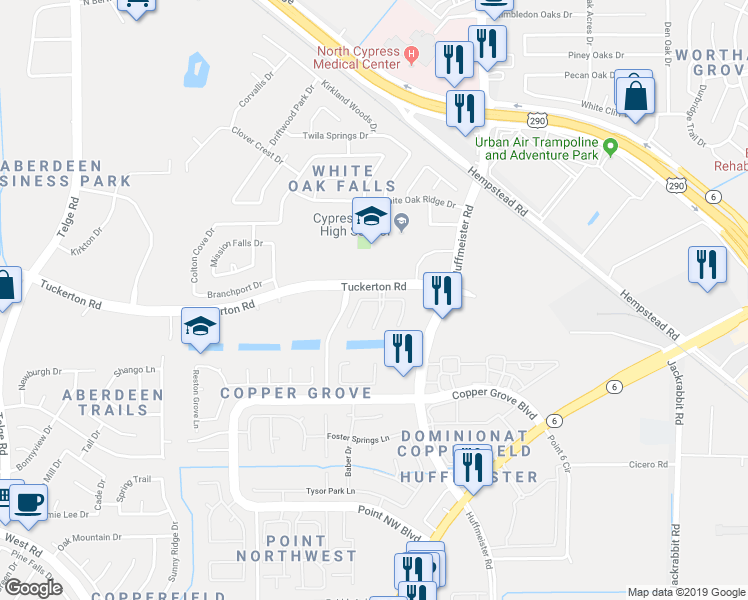 map of restaurants, bars, coffee shops, grocery stores, and more near 15303 Stampede Pass Dr in Houston