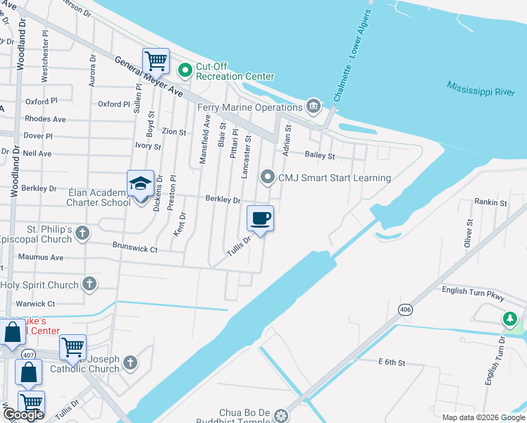 map of restaurants, bars, coffee shops, grocery stores, and more near 3580 Bennett Street in New Orleans
