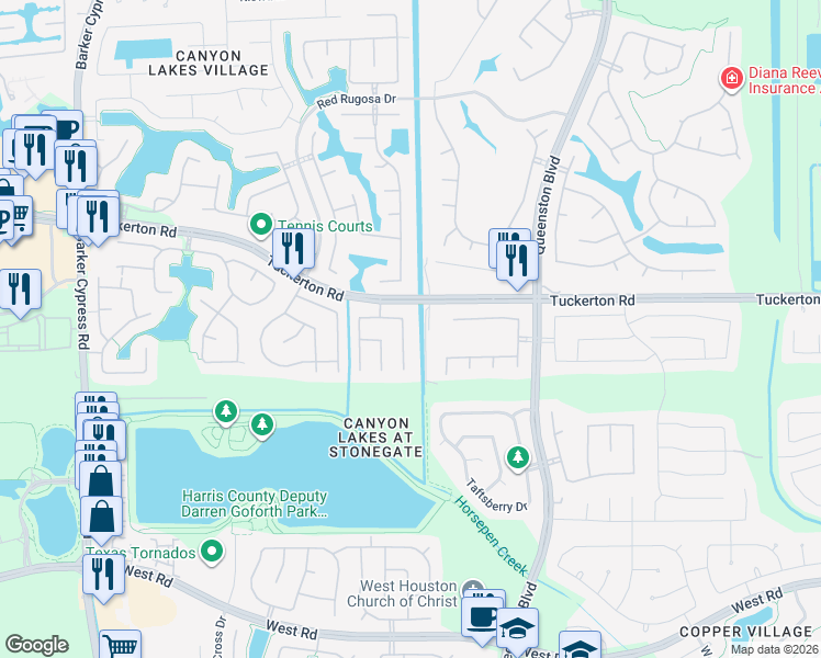 map of restaurants, bars, coffee shops, grocery stores, and more near 9734 Wheaton Edge Lane in Houston