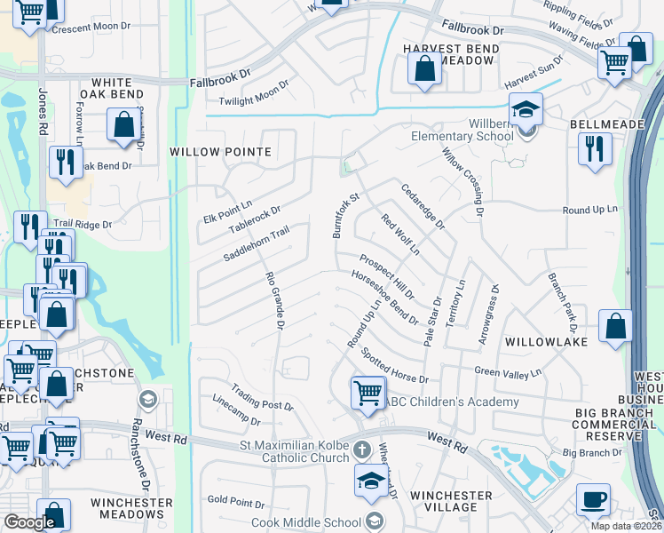 map of restaurants, bars, coffee shops, grocery stores, and more near in Houston