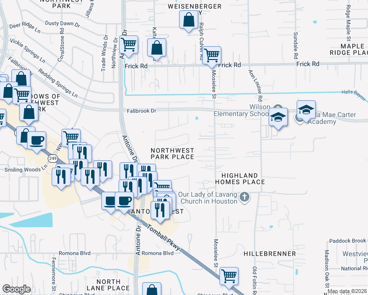 map of restaurants, bars, coffee shops, grocery stores, and more near 5931 Cascadera Drive in Houston
