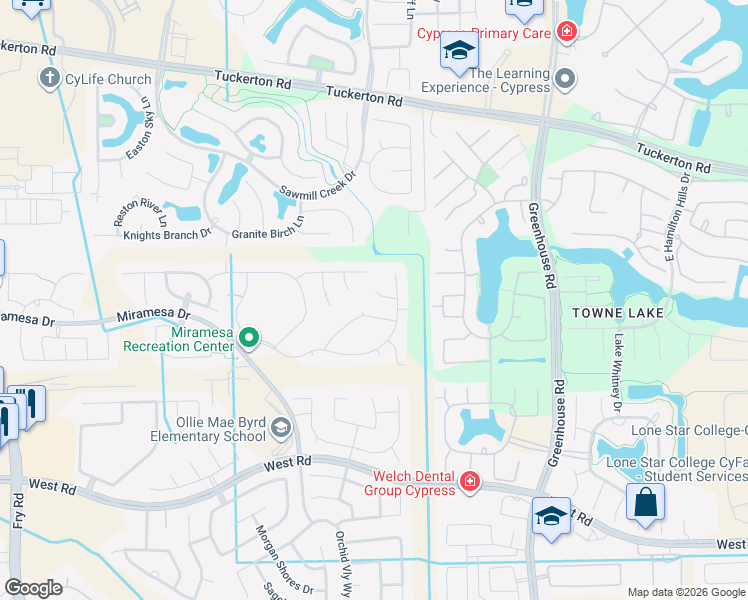map of restaurants, bars, coffee shops, grocery stores, and more near 19819 Rojo Rock Lane in Cypress