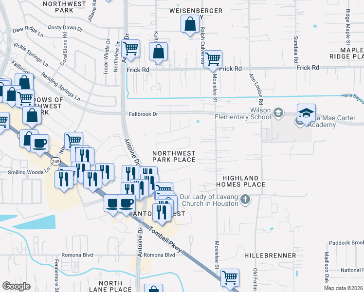 map of restaurants, bars, coffee shops, grocery stores, and more near 5927 Drenner Park Lane in Houston