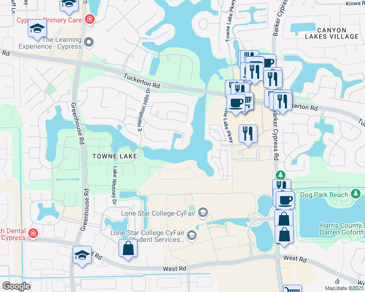 map of restaurants, bars, coffee shops, grocery stores, and more near 9710 Sabinal River Court in Cypress