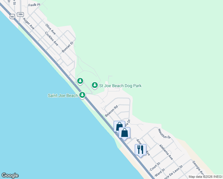 map of restaurants, bars, coffee shops, grocery stores, and more near 212 Four J's Road in Port Saint Joe