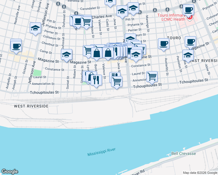 map of restaurants, bars, coffee shops, grocery stores, and more near 4538 Annunciation Street in New Orleans