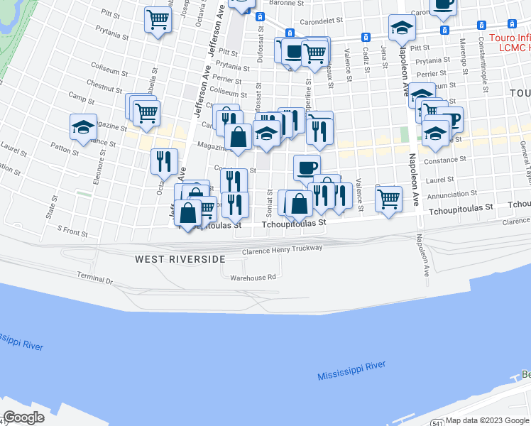 map of restaurants, bars, coffee shops, grocery stores, and more near 524 Soniat Street in New Orleans