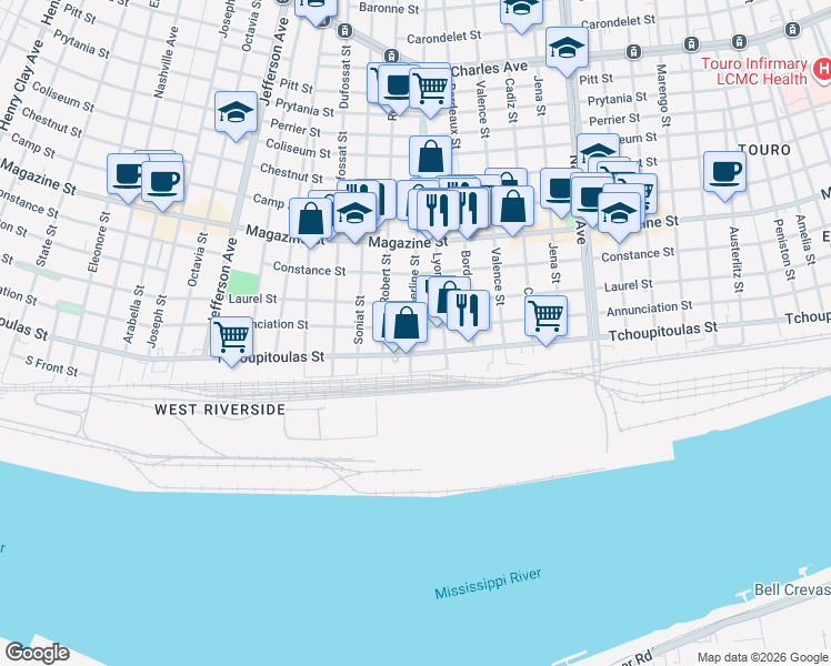 map of restaurants, bars, coffee shops, grocery stores, and more near 4882 Annunciation Street in New Orleans
