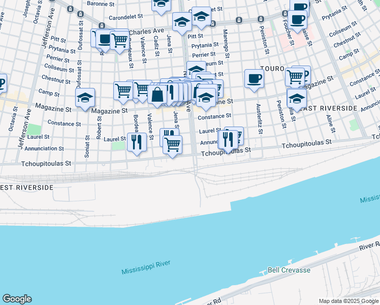 map of restaurants, bars, coffee shops, grocery stores, and more near 4420 Annunciation Street in New Orleans