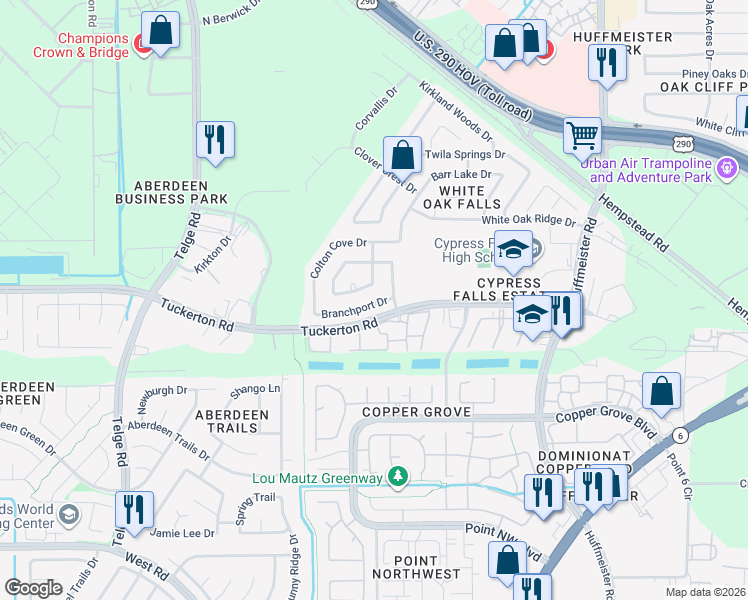 map of restaurants, bars, coffee shops, grocery stores, and more near 21307 Drifting Oaks Drive in Houston