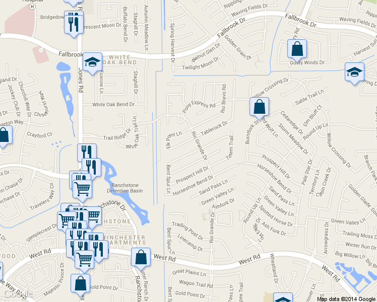 map of restaurants, bars, coffee shops, grocery stores, and more near 10418 Saddlehorn Trail in Houston