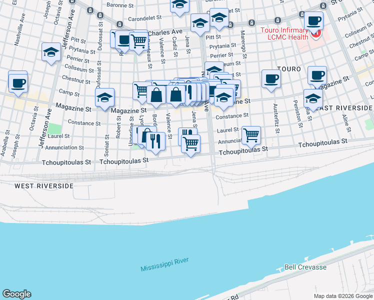 map of restaurants, bars, coffee shops, grocery stores, and more near 4538 Annunciation Street in New Orleans