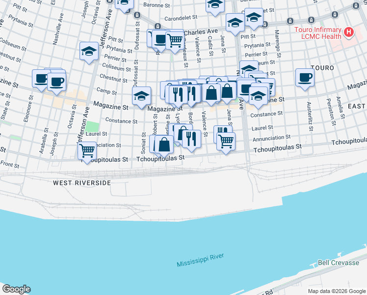 map of restaurants, bars, coffee shops, grocery stores, and more near 4828 Annunciation Street in New Orleans