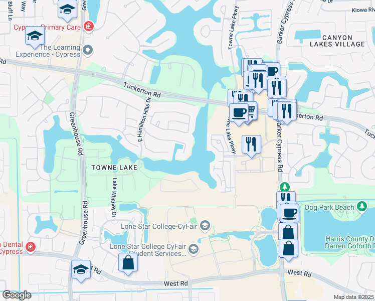 map of restaurants, bars, coffee shops, grocery stores, and more near 9710 Sabinal River Court in Harris County