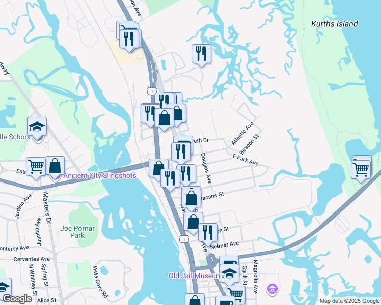 map of restaurants, bars, coffee shops, grocery stores, and more near 270 San Marco Avenue in St. Augustine