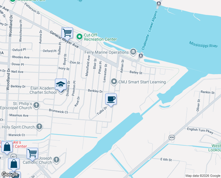 map of restaurants, bars, coffee shops, grocery stores, and more near 3431 Bennett Street in New Orleans