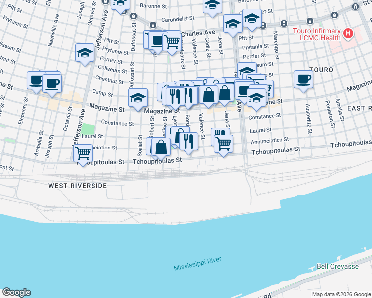 map of restaurants, bars, coffee shops, grocery stores, and more near 4828 Annunciation Street in New Orleans