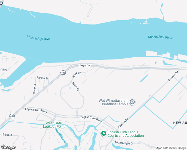 map of restaurants, bars, coffee shops, grocery stores, and more near 3160 Jack Wyman Road in New Orleans