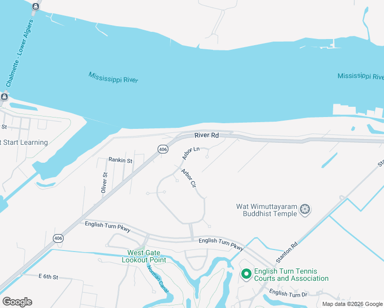 map of restaurants, bars, coffee shops, grocery stores, and more near 20 Arbor Lane in New Orleans