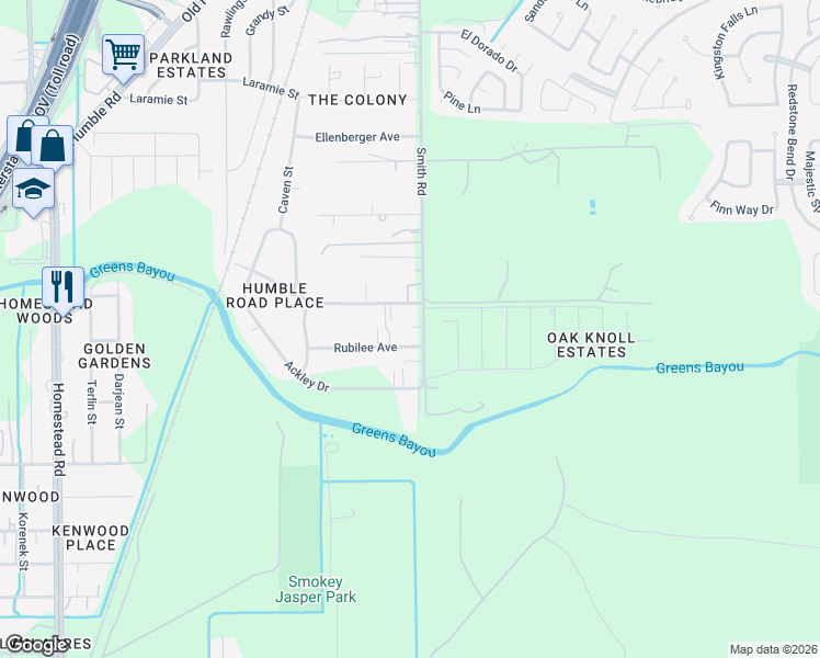 map of restaurants, bars, coffee shops, grocery stores, and more near 13735 Smith Road in Humble