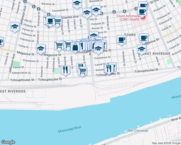 map of restaurants, bars, coffee shops, grocery stores, and more near 4420 Annunciation Street in New Orleans