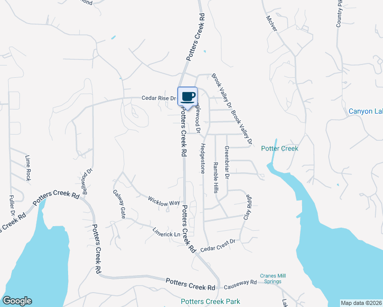 map of restaurants, bars, coffee shops, grocery stores, and more near 1104 Hedgestone in Canyon Lake