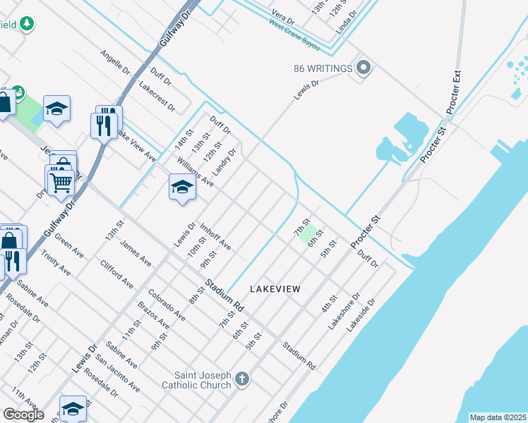 map of restaurants, bars, coffee shops, grocery stores, and more near 5220 8th Street in Port Arthur