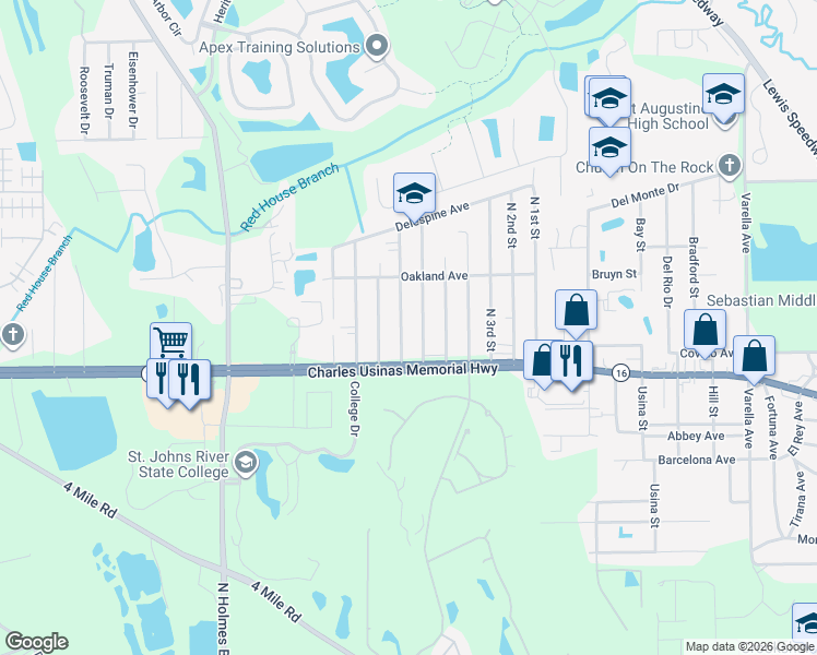map of restaurants, bars, coffee shops, grocery stores, and more near 2830 N 7th St in St Augustine