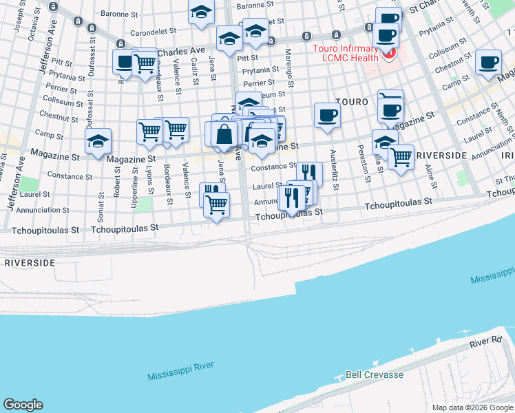 map of restaurants, bars, coffee shops, grocery stores, and more near in New Orleans