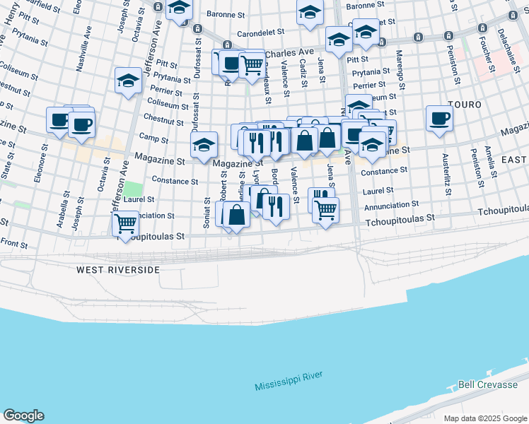 map of restaurants, bars, coffee shops, grocery stores, and more near 4828 Annunciation Street in New Orleans