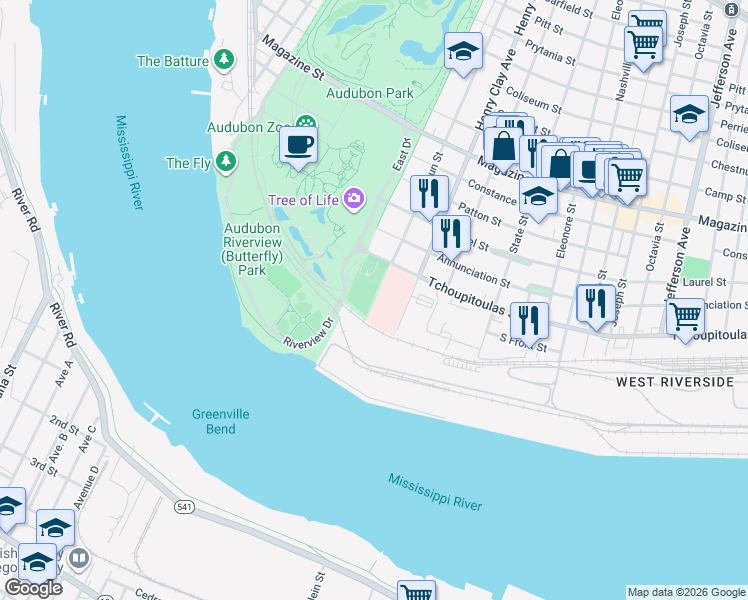 map of restaurants, bars, coffee shops, grocery stores, and more near 217-269 Exposition Blvd in New Orleans