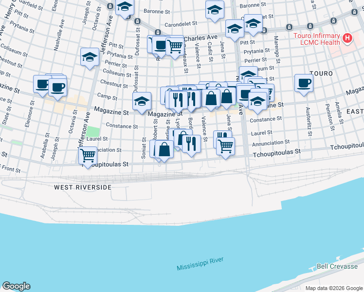 map of restaurants, bars, coffee shops, grocery stores, and more near 4828 Annunciation Street in New Orleans
