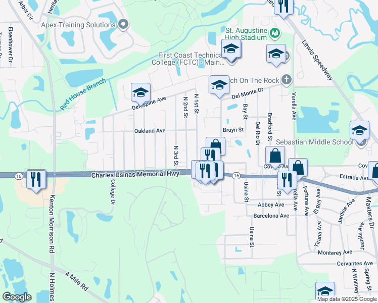 map of restaurants, bars, coffee shops, grocery stores, and more near 2836 North 2nd Street in St. Augustine