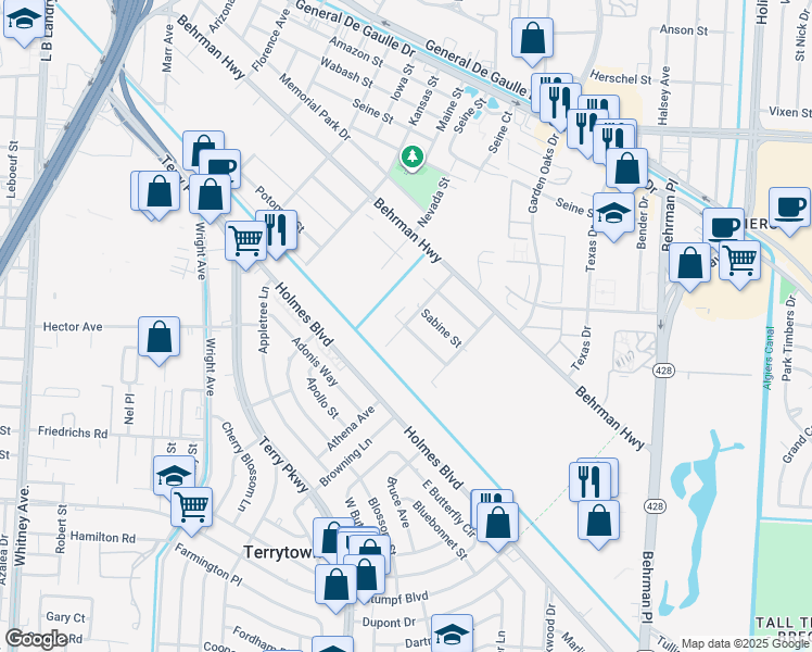 map of restaurants, bars, coffee shops, grocery stores, and more near 2841 Potomac Street in New Orleans