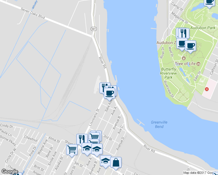 map of restaurants, bars, coffee shops, grocery stores, and more near 0 Louisiana Street in Westwego