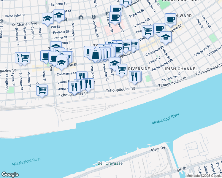 map of restaurants, bars, coffee shops, grocery stores, and more near in New Orleans