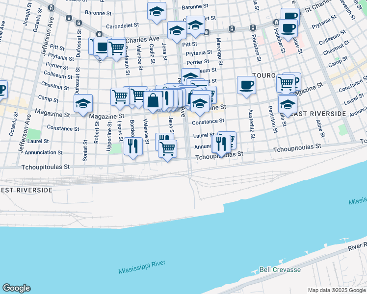map of restaurants, bars, coffee shops, grocery stores, and more near 4420 Annunciation Street in New Orleans