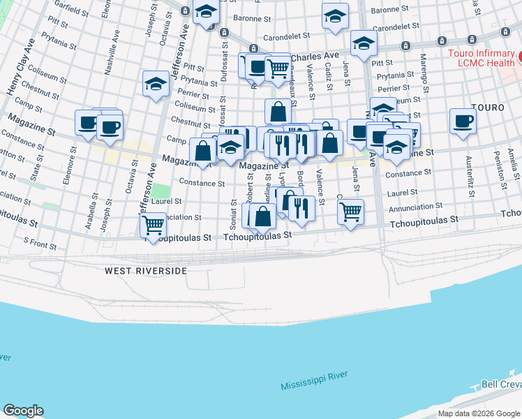 map of restaurants, bars, coffee shops, grocery stores, and more near 4882 Annunciation Street in New Orleans