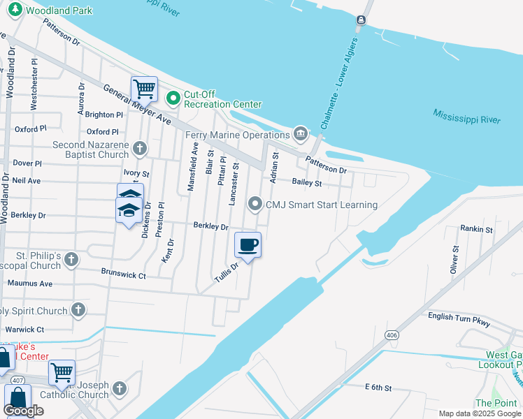 map of restaurants, bars, coffee shops, grocery stores, and more near 3431 Bennett Street in New Orleans