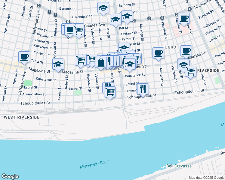 map of restaurants, bars, coffee shops, grocery stores, and more near 4420 Annunciation Street in New Orleans