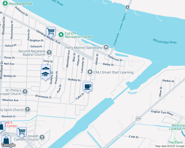 map of restaurants, bars, coffee shops, grocery stores, and more near 3431 Bennett Street in New Orleans