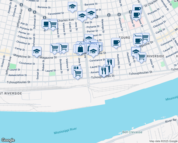 map of restaurants, bars, coffee shops, grocery stores, and more near 619 Napoleon Avenue in New Orleans