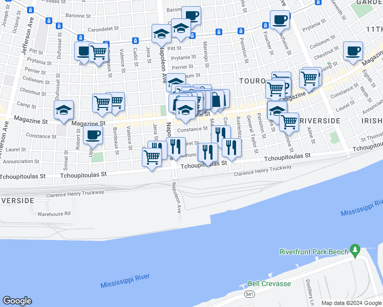 map of restaurants, bars, coffee shops, grocery stores, and more near 4231 Annunciation Street in New Orleans
