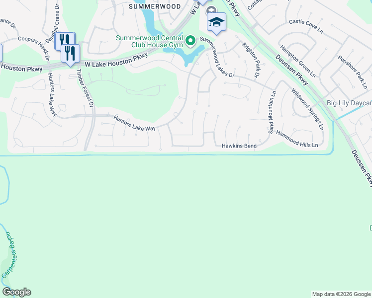 map of restaurants, bars, coffee shops, grocery stores, and more near 13923 Southern Spring Lane in Houston