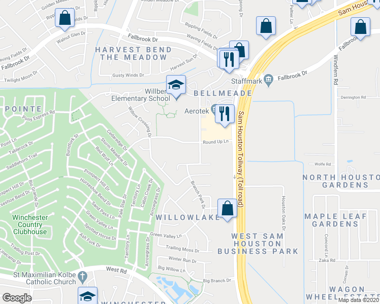 map of restaurants, bars, coffee shops, grocery stores, and more near 10809 Legacy Park Drive in Houston