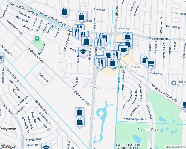 map of restaurants, bars, coffee shops, grocery stores, and more near 3601 Behrman Place in New Orleans