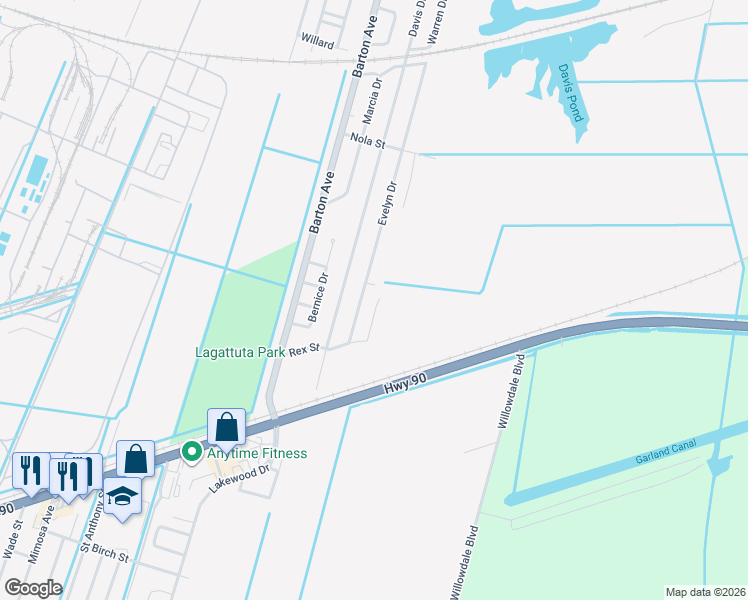 map of restaurants, bars, coffee shops, grocery stores, and more near 347 Evelyn Drive in Luling